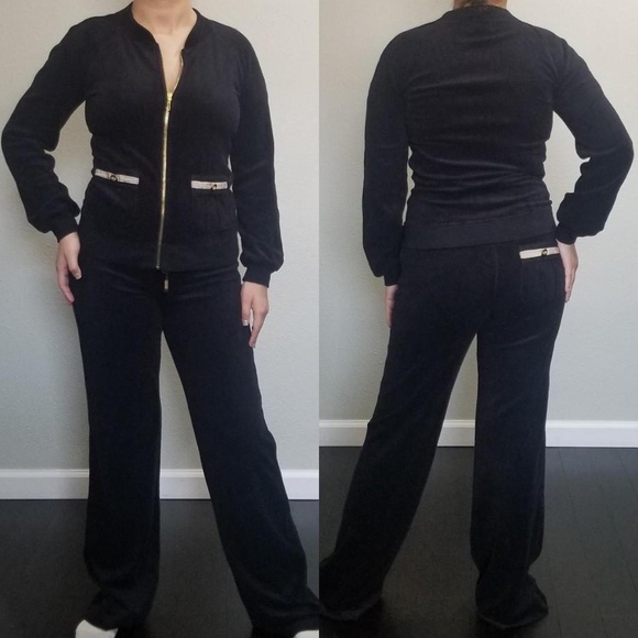 Juicy Couture Tracksuit Black Terry Matching 2 Piece Set Small Rare Vintage Y2k